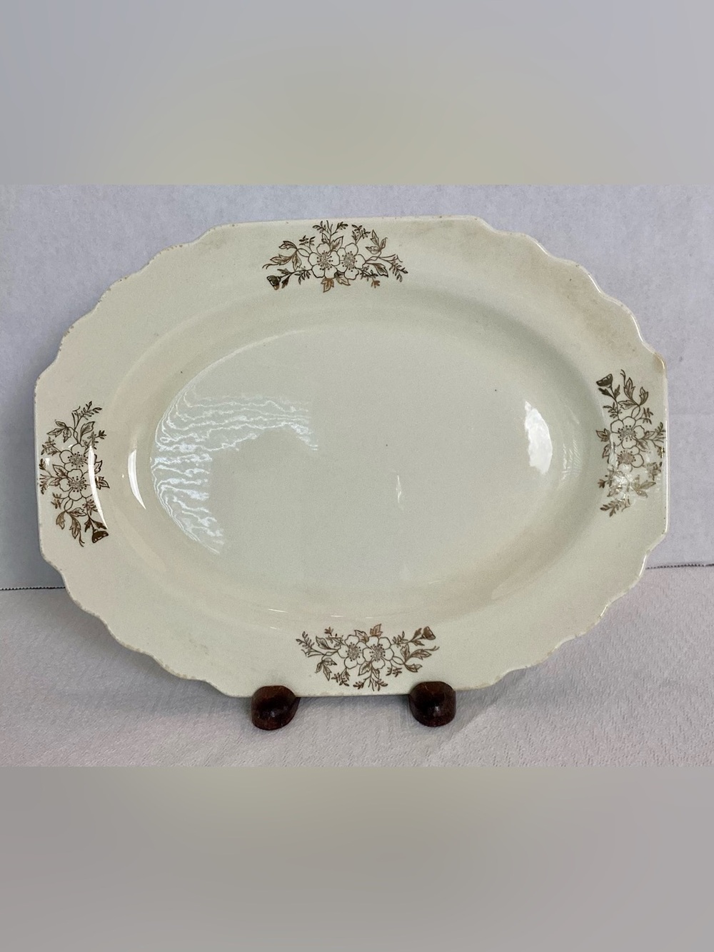 Vintage W. S. George Platter Lido Shape Canarytone Gold Floral Border 11” x 9”